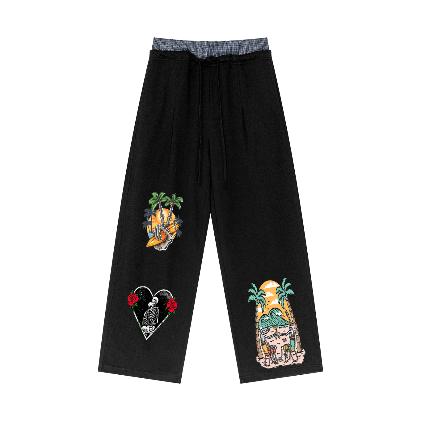 Plaid Contrast Waist Pants