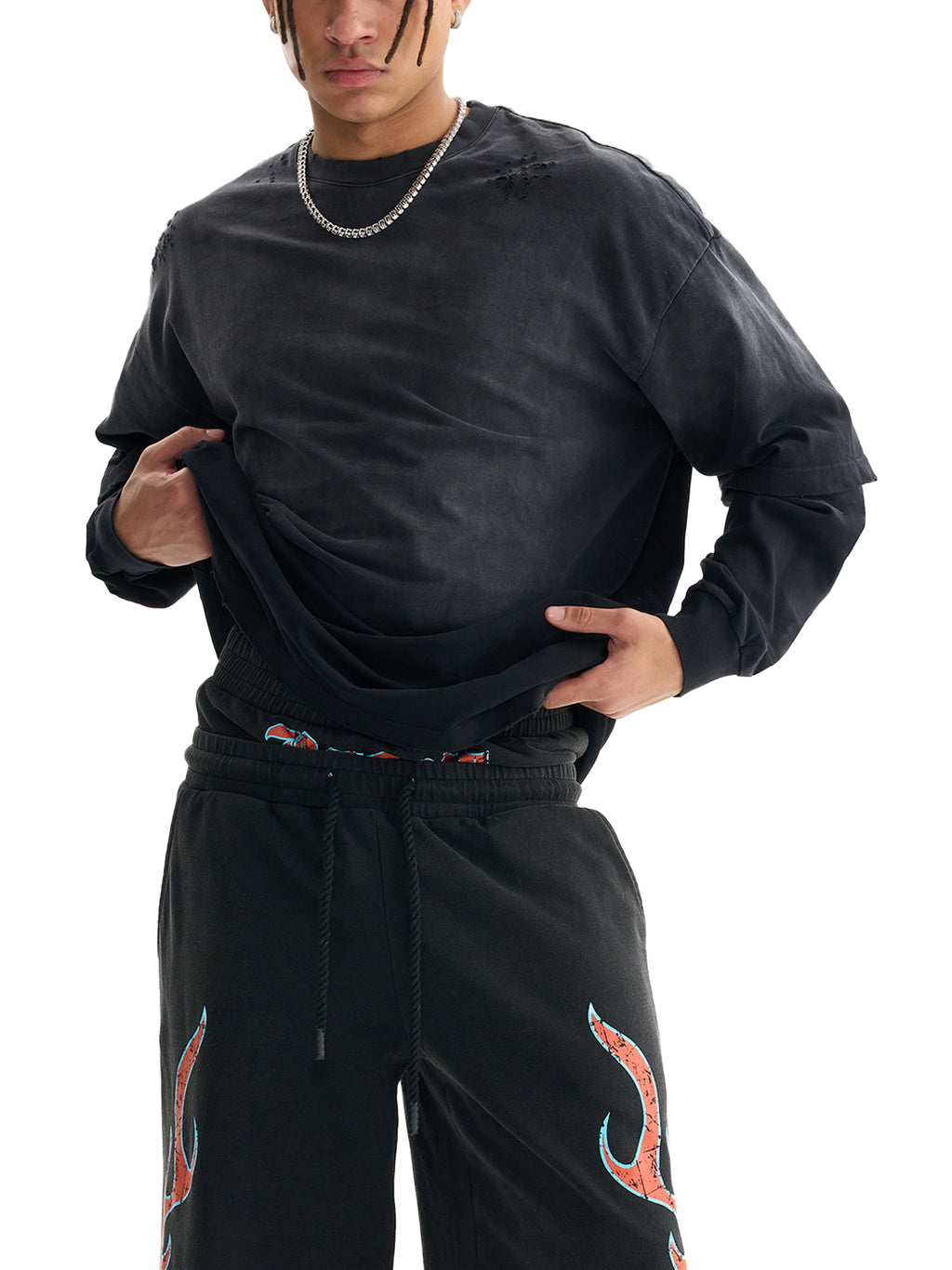 Sunfade Hand-Frayed Faux Two-Piece T-Shirt